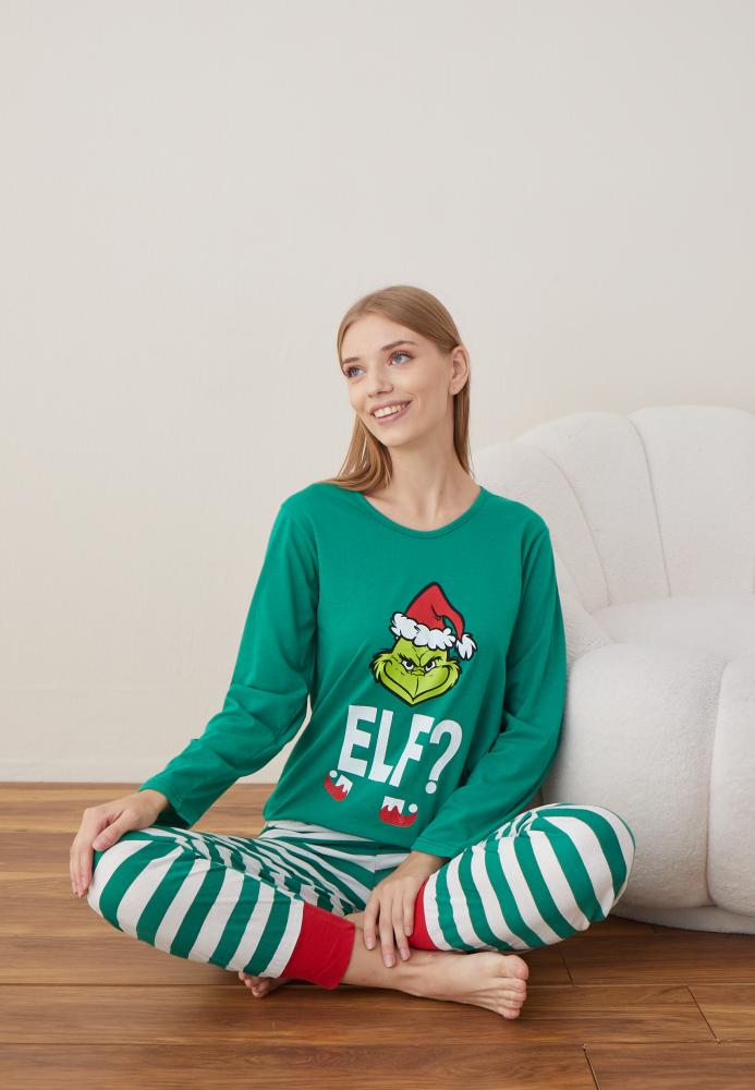 Pijama Dama Craciun " ELF ? " ,maneca lunga ,pantaloni lungi,Engros